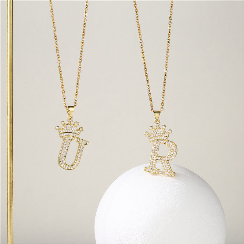 Collar Letra Inicial Corona con Piedras Joya Acero Dorado Regalo