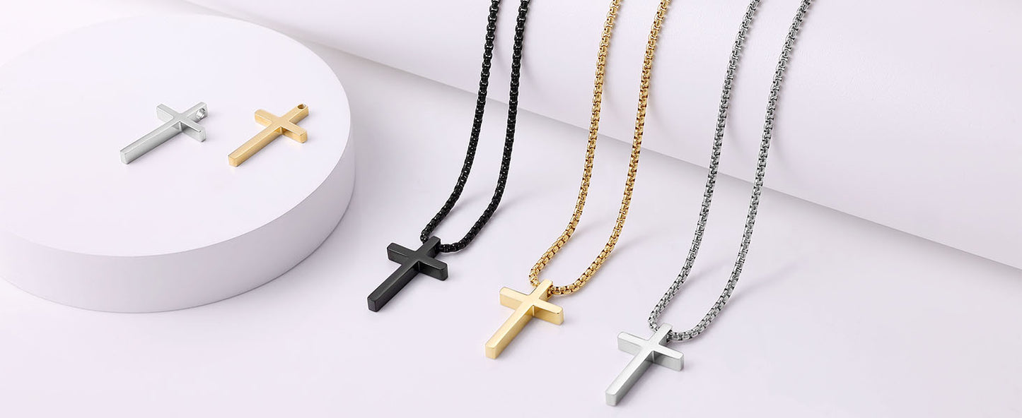 Collar Cruz Minimalista, Brillante Acero Unisex Regalo