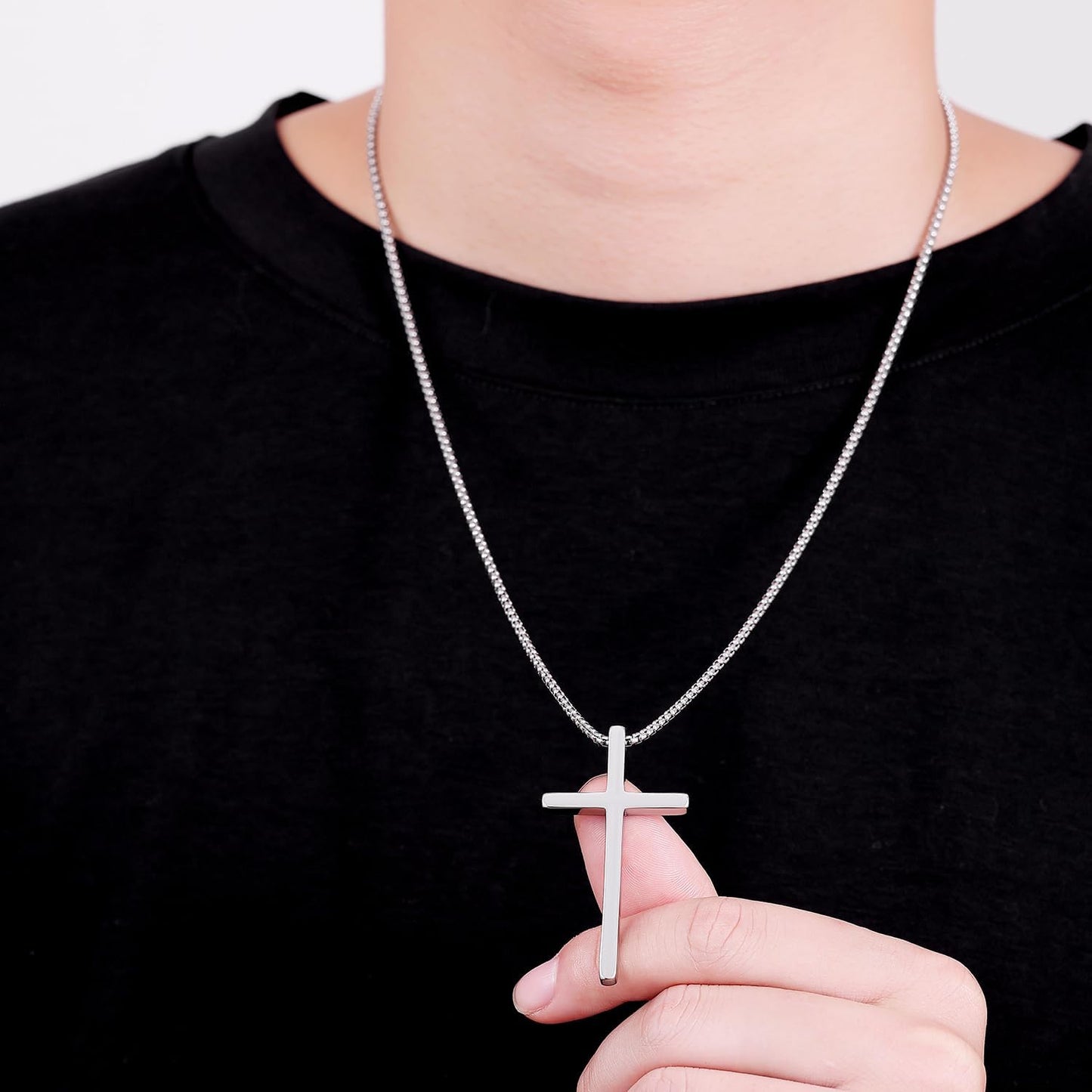 Collar Cruz Minimalista, Brillante Acero Unisex Regalo