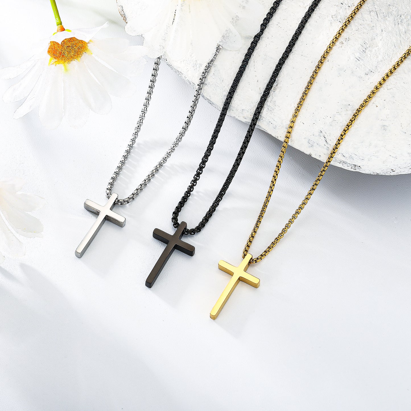 Collar Cruz Minimalista, Brillante Acero Unisex Regalo