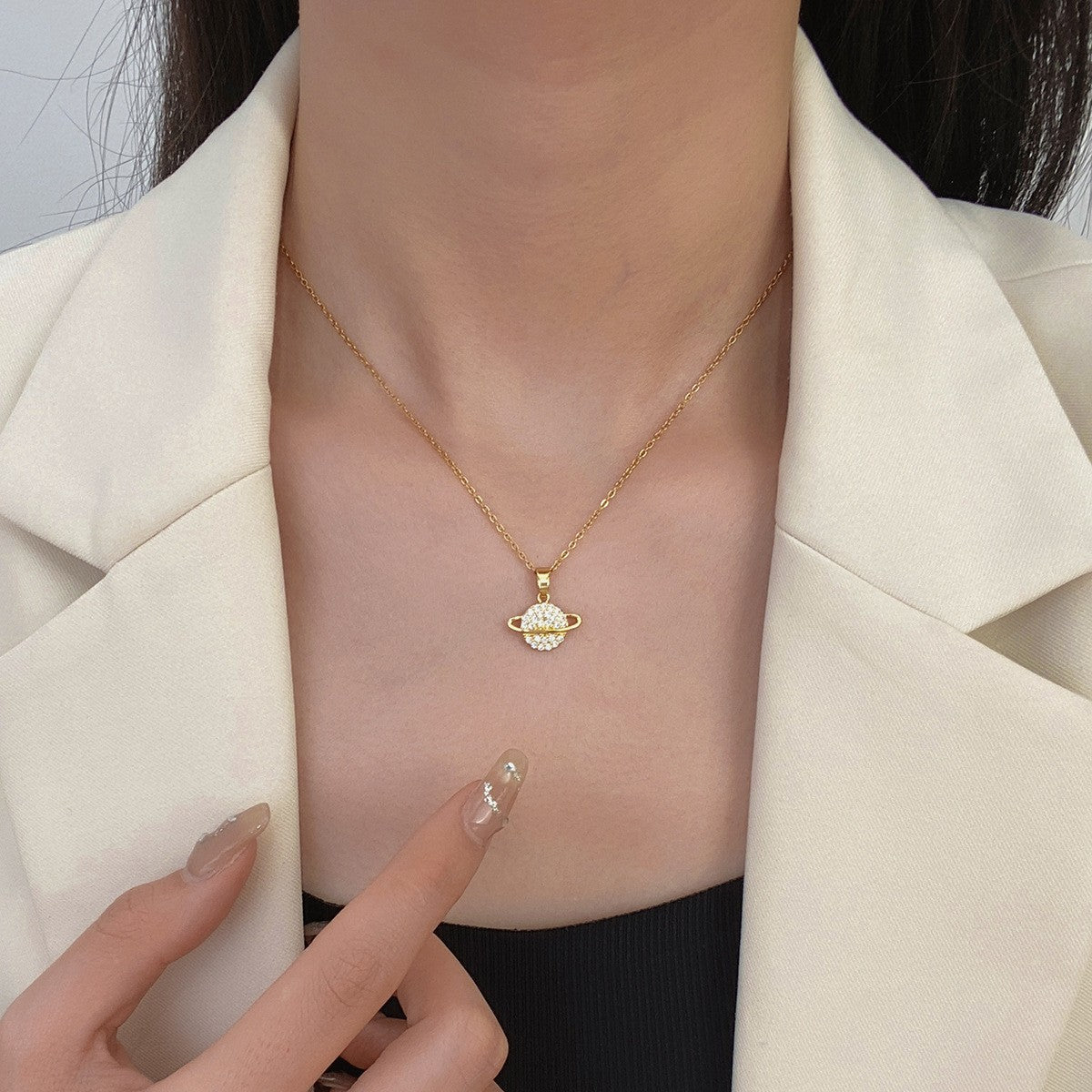 Collar Colgante Saturno En Oro 18k Regalo Especial Dorado