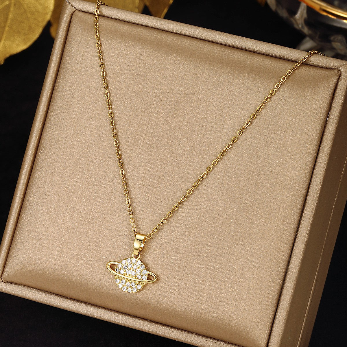 Collar Colgante Saturno En Oro 18k Regalo Especial Dorado