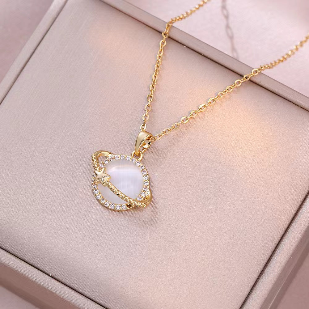 Collar Planeta Saturno para Mujeres Moderna Amantes de las Estrellas
