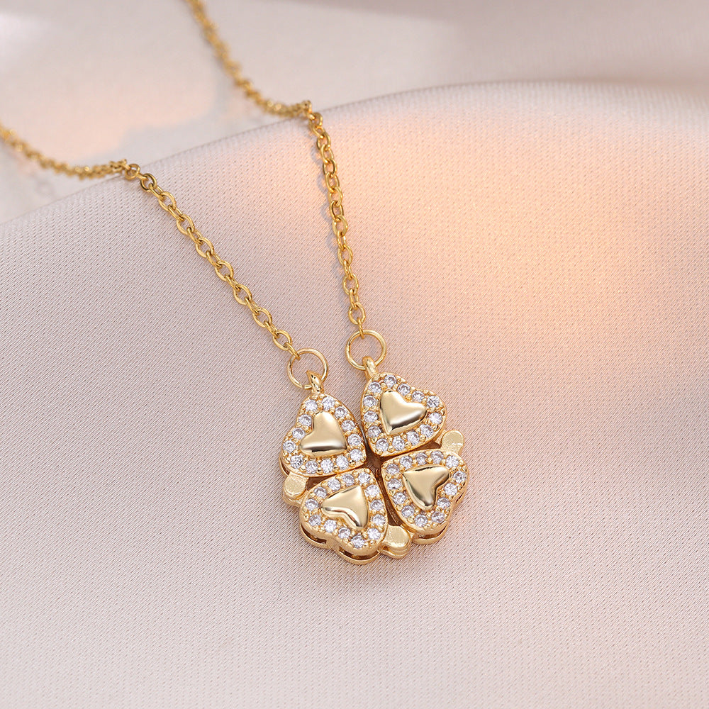 Estilo Único Mujer, Collar Flores, Corazón y Suerte Duradera