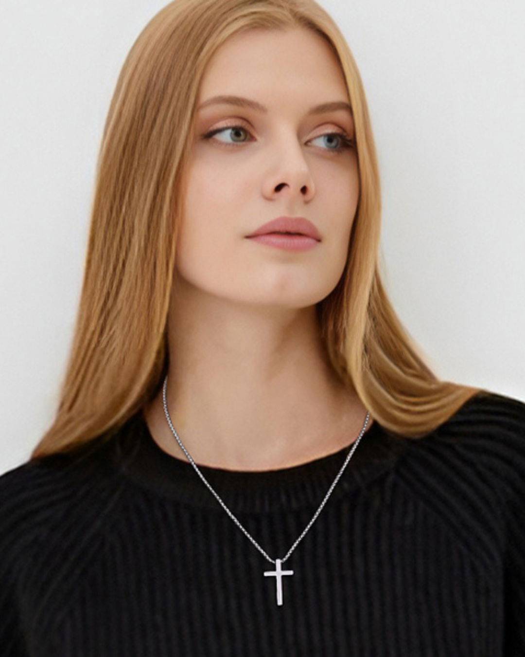 Collar Cruz Minimalista, Brillante Acero Unisex Regalo