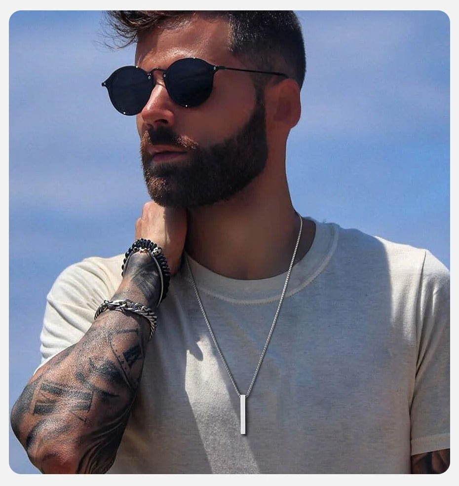 Collar Rectangular Barra Acero Inoxidable, Sutil, Unisex, Ideal Regalo