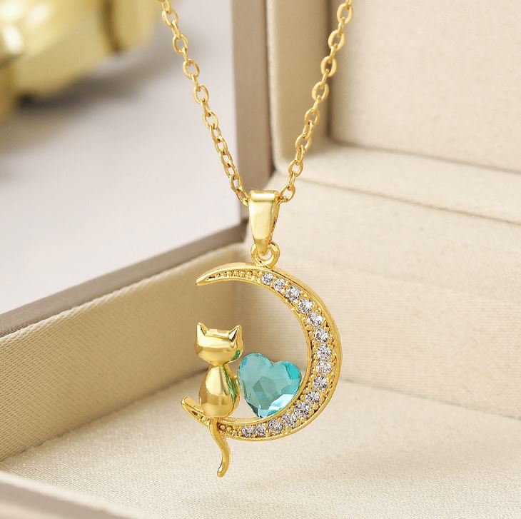 Collar Luna con Gato Regalo Mujer Exclusivo Tierno Fino Especial