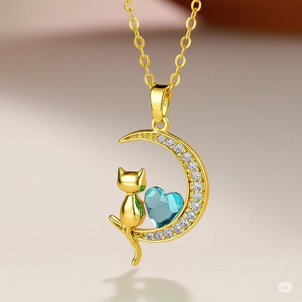 Collar Luna con Gato Regalo Mujer Exclusivo Tierno Fino Especial