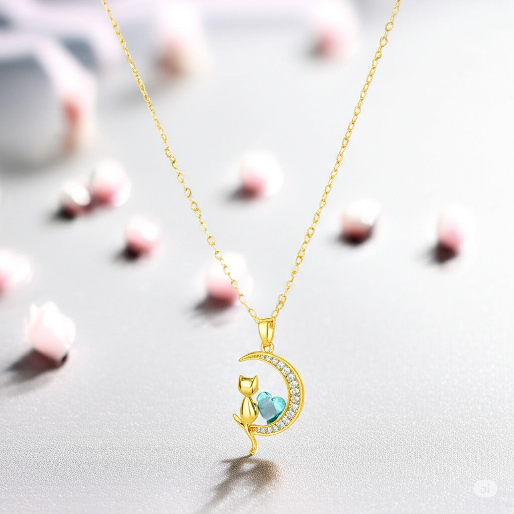 Collar Luna con Gato Regalo Mujer Exclusivo Tierno Fino Especial