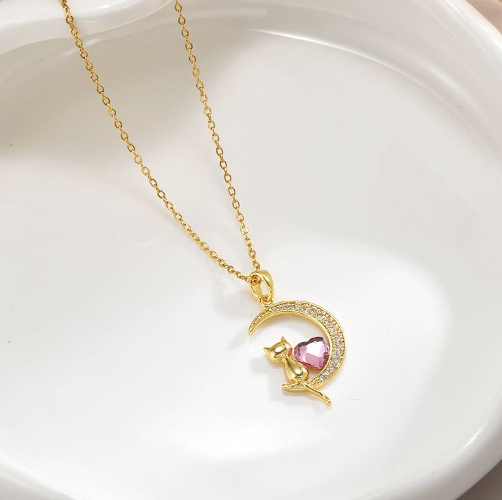 Collar Luna con Gato Regalo Mujer Exclusivo Tierno Fino Especial