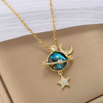 Collar Saturno Cosmos con Circonia Universo