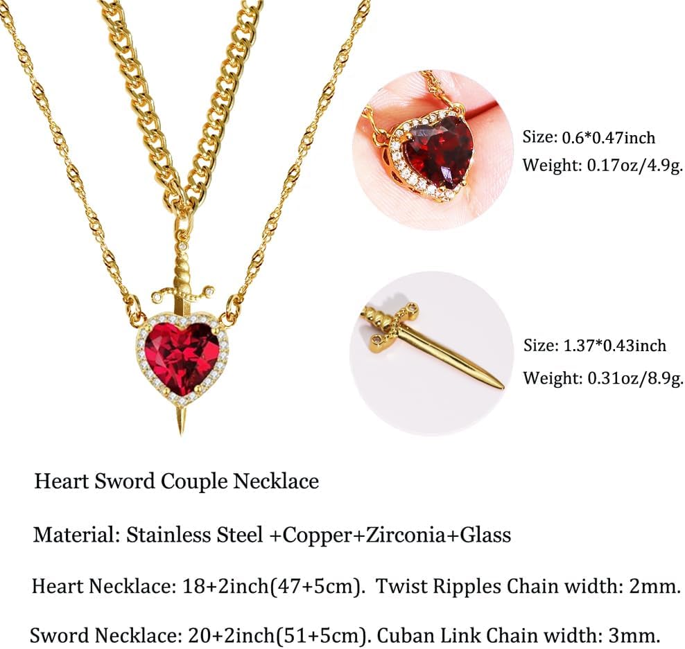 Collar Corazón Espada Pareja Joyería Exclusiva y Regalo para Enamorados Joya Novios