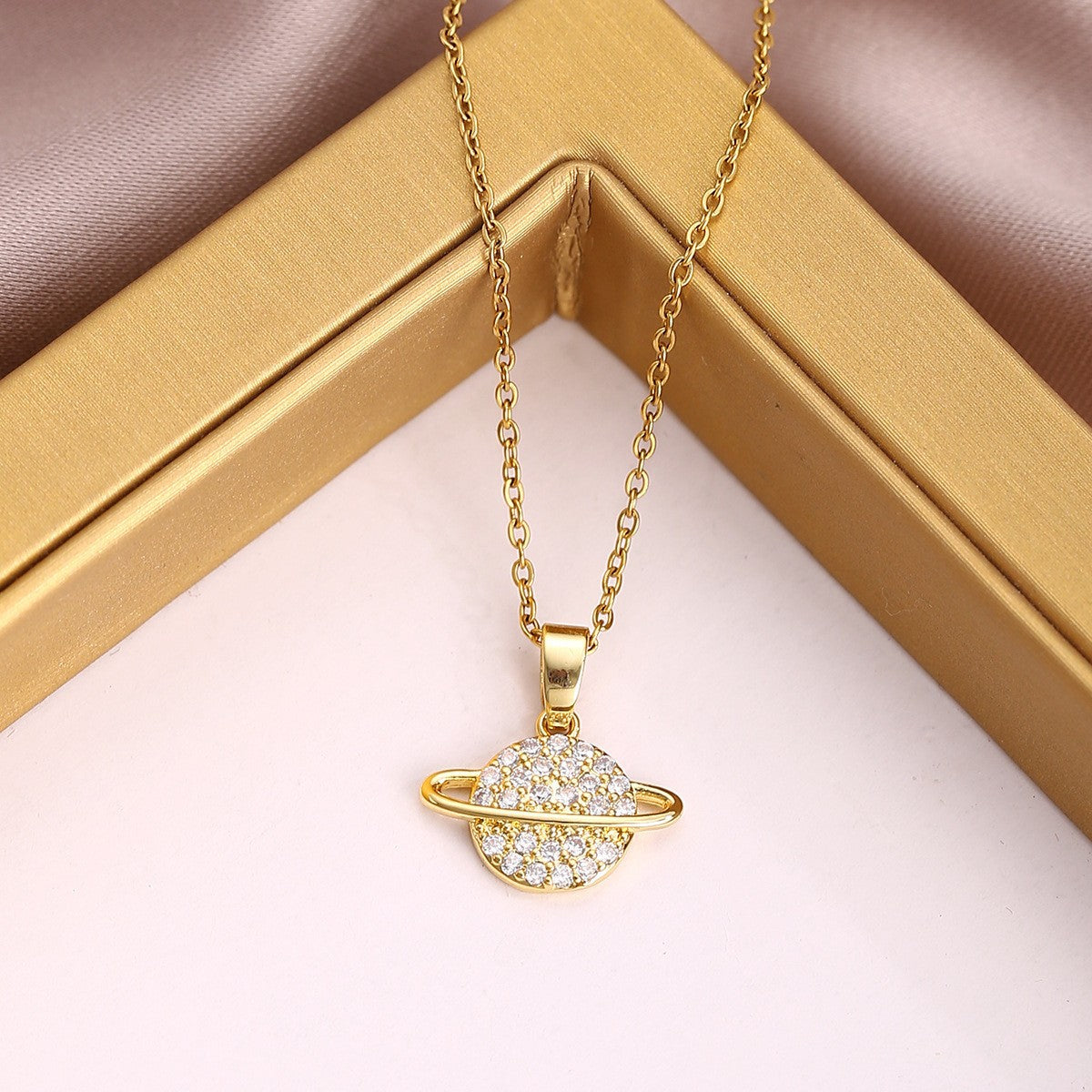 Collar Colgante Saturno En Oro 18k Regalo Especial Dorado