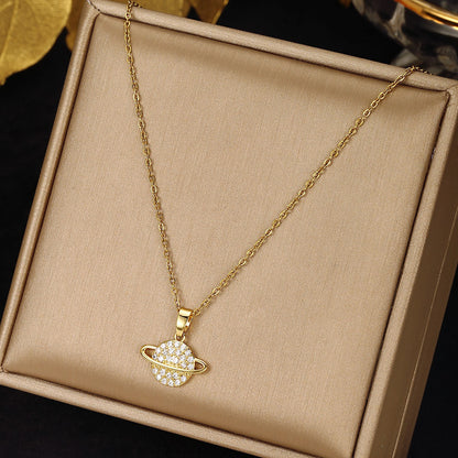 Collar Colgante Saturno En Oro 18k Regalo Especial Dorado