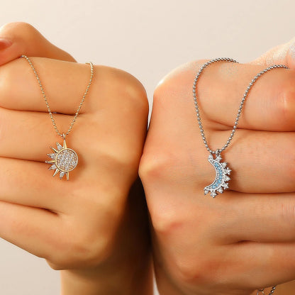 Collar más Anillo Pareja Novios Sol Luna Joya Regalo Acero Dorado