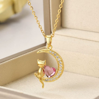 Collar Luna con Gato Regalo Mujer Exclusivo Tierno Fino Especial