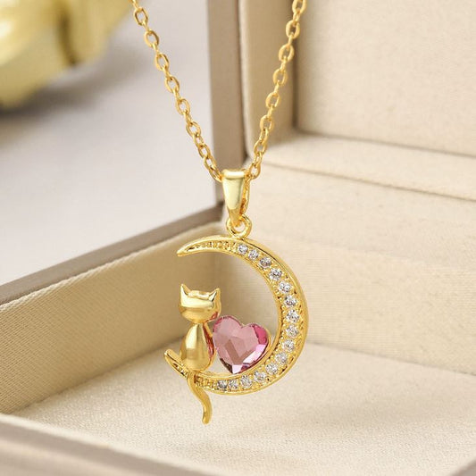 Collar Luna con Gato Regalo Mujer Exclusivo Tierno Fino Especial