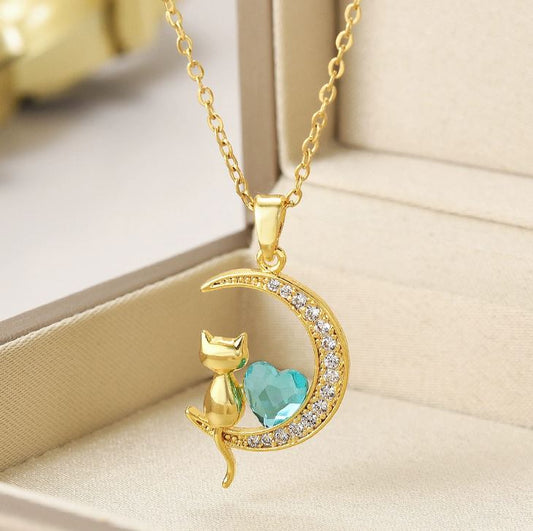 Collar Luna con Gato Regalo Mujer Exclusivo Tierno Fino Especial