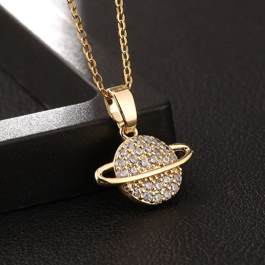 Collar Colgante Saturno En Oro 18k Regalo Especial Dorado