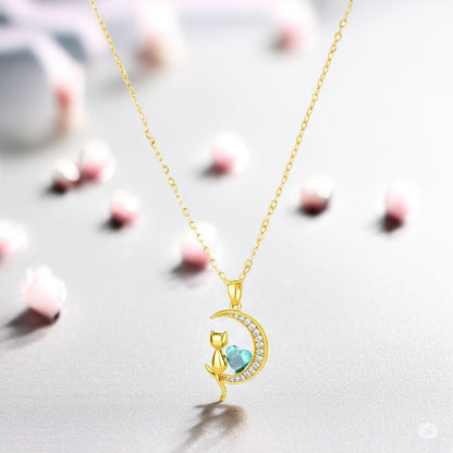 Collar Luna con Gato Regalo Mujer Exclusivo Tierno Fino Especial