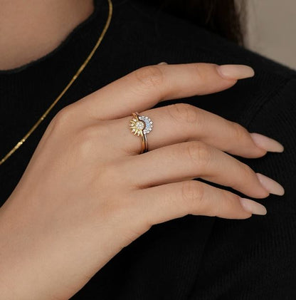Collar más Anillo Pareja Novios Sol Luna Joya Regalo Acero Dorado