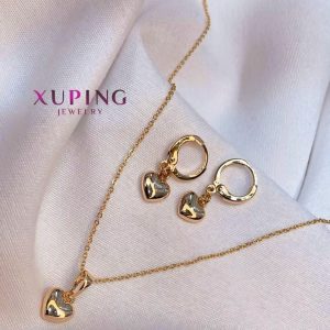 set xuping collar + aretes corazón oro 18k exclusivo regalo dorado