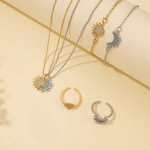 collar más anillo pareja novios sol luna joya regalo acero dorado