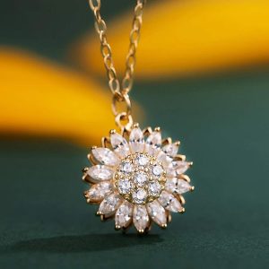 Collar Girasol Giratorio Alta Calidad Mujer Oro 14k