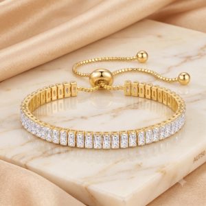 Pulsera De Lujo Circones Ajustable Acero Dorado Mujer