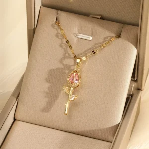 Collar Flor Tulipán Dorado 14k Exclusivo Estilo Europeo